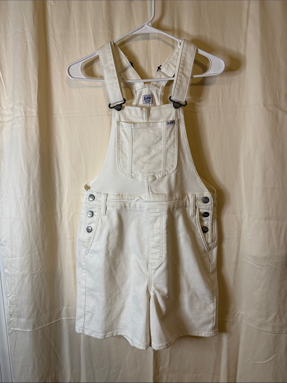 Lee White Short Denim Overalls